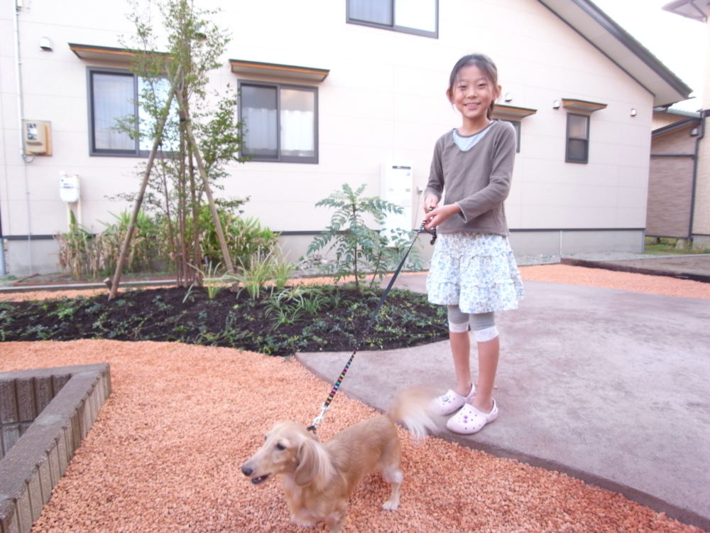 保水性があり、夏場も表面温度が抑えられるので、わんちゃんにもうれしいお庭です。