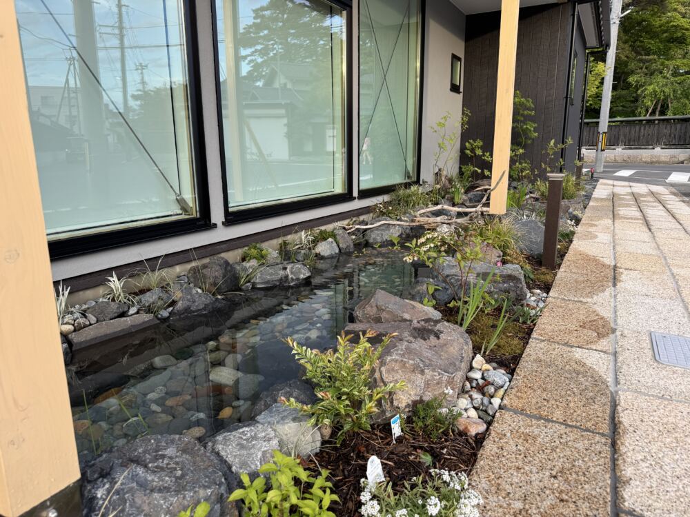 メダカが泳ぐ「日本の川」を再現！自然石と植物で紡ぐ癒やしのビオトープ空間